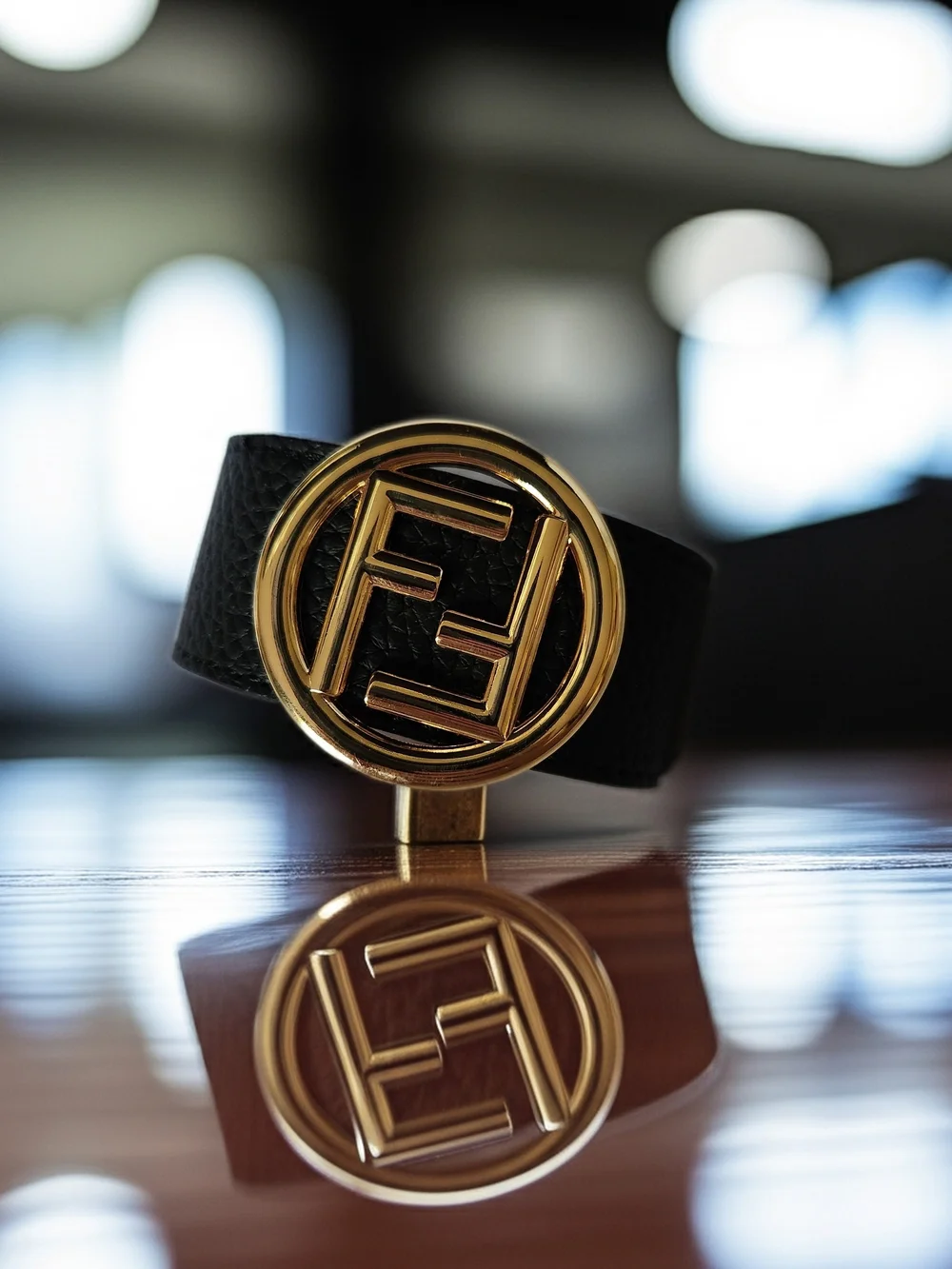 Fendi Black Faux Leather Bracelet with Metal Logo